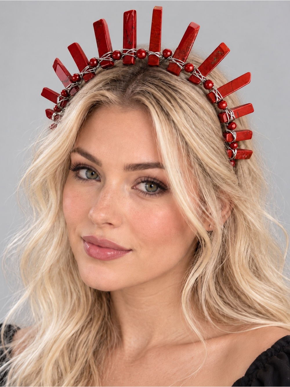 Custom Red Sculptural Wire Wrapped Statement Headband Crown